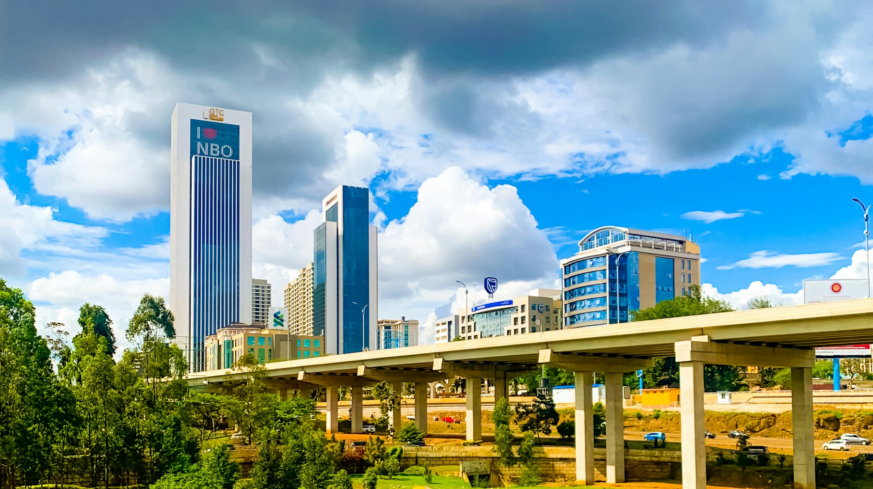 The Nairobi Expressway with Upper Hill towers behind it